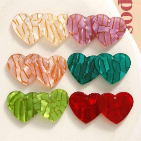 10 Pz Acrilato San Valentino Ciondoli Cuore Multicolore 22mm x 19mm