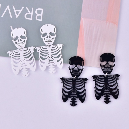 Picture of Acrylic Halloween Pendants Skeleton Skull Multicolor Hollow 6.7cm x 3.8cm