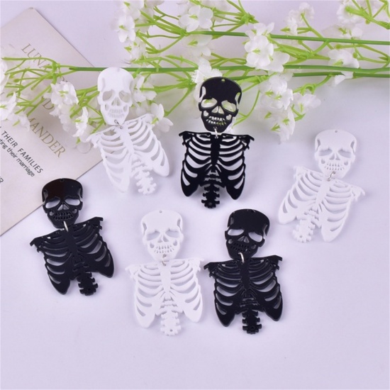 Picture of Acrylic Halloween Pendants Skeleton Skull Multicolor Hollow 6.7cm x 3.8cm