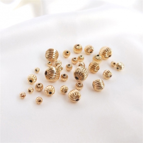 Picture of Brass Beads For DIY Jewelry Making 14K Real Gold Plated Round Stripe