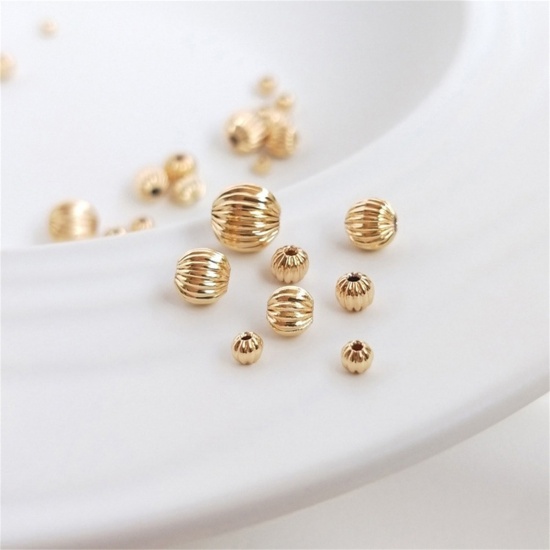 Picture of Brass Beads For DIY Jewelry Making 14K Real Gold Plated Round Stripe