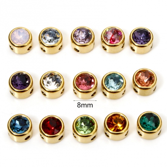Imagen de 2 Unidades 304 Acero Inoxidable Cuentas Para Hacer Joyas De Bricolaje Plano Redondo Chapado en Oro de 18K 8mm Diámetro, Agujero: Aprox 1.6mm