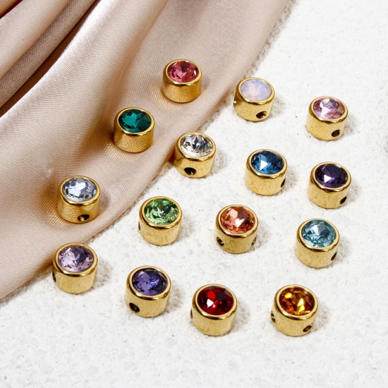 Imagen de 2 Unidades 304 Acero Inoxidable Cuentas Para Hacer Joyas De Bricolaje Plano Redondo Chapado en Oro de 18K 8mm Diámetro, Agujero: Aprox 1.6mm