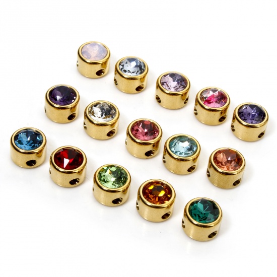 Imagen de 2 Unidades 304 Acero Inoxidable Cuentas Para Hacer Joyas De Bricolaje Plano Redondo Chapado en Oro de 18K 8mm Diámetro, Agujero: Aprox 1.6mm