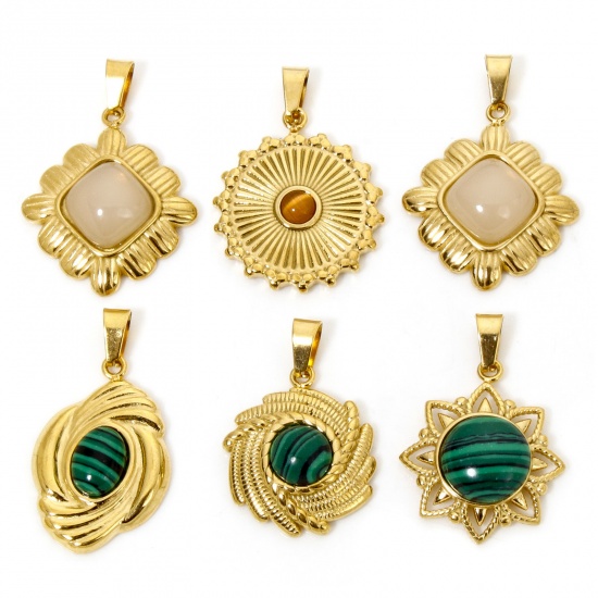 Picture of Vacuum Plating 304 Stainless Steel Charm Pendant 18K Gold Plated Geometric Imitation Gemstones