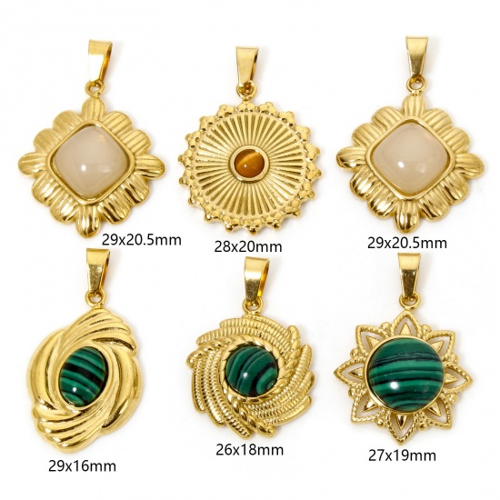 Picture of Vacuum Plating 304 Stainless Steel Charm Pendant 18K Gold Plated Geometric Imitation Gemstones