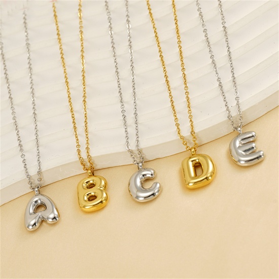 Picture of Wholesale Capital Alphabet Initial Letter Message " A-Z " Pendant Charm Necklace, Multicolor 304 Stainless Steel Link Cable Chain, Women's Stylish Gift Jewelry For Retailer, 45cm(17.7") long, 1 Piece