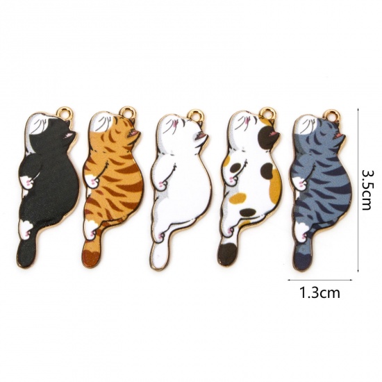 Picture of Zinc Based Alloy Pendants Gold Plated Multicolor Cat Animal Enamel 3.5cm x 1.3cm