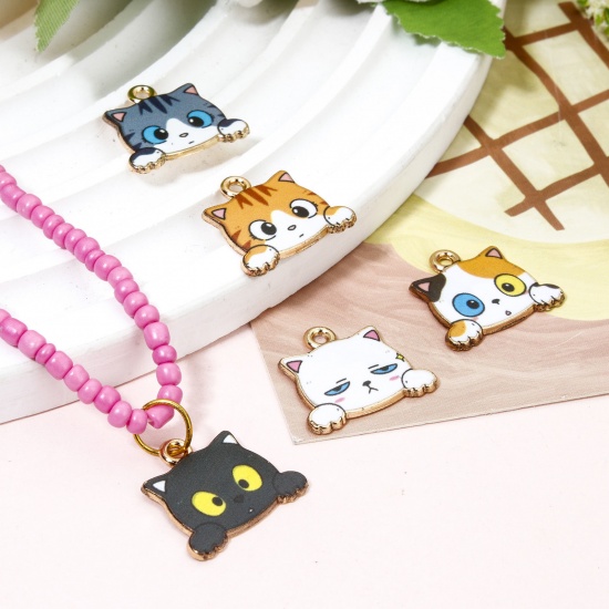 Picture of Zinc Based Alloy Charms Gold Plated Cat Animal Enamel 18mm x 16mm