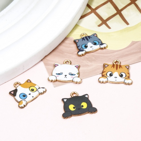 Picture of Zinc Based Alloy Charms Gold Plated Cat Animal Enamel 18mm x 16mm