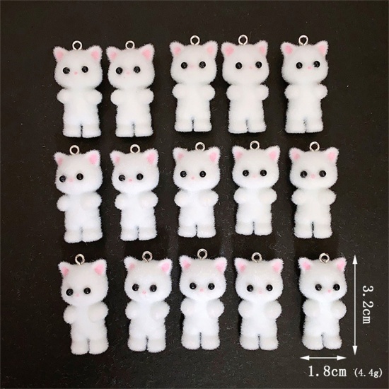 Picture of Flocking Pendants Cat Animal Silver Tone Multicolor 3.2cm x 1.8cm