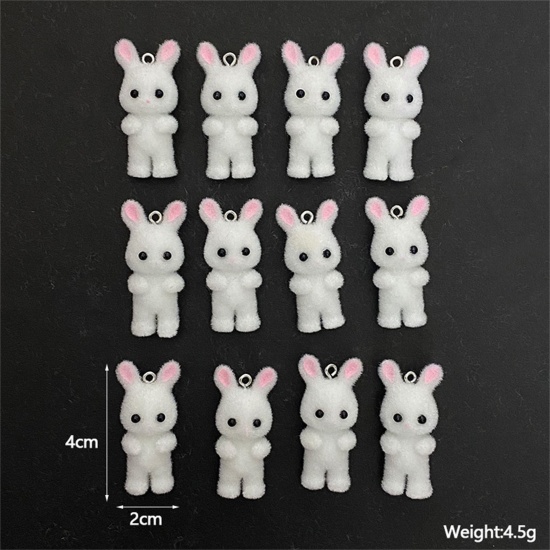 Picture of Flocking Easter Day Pendants Rabbit Animal Silver Tone Multicolor 4cm x 2cm