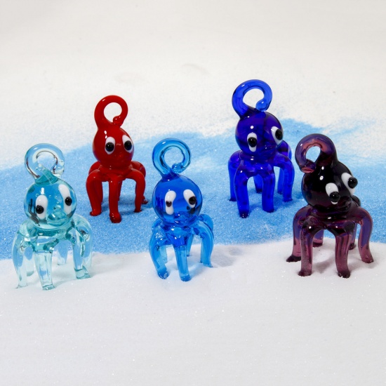 Picture of 1 Piece Lampwork Glass Ocean Jewelry Pendants Multicolor Octopus 3D 4cm x 2.2cm