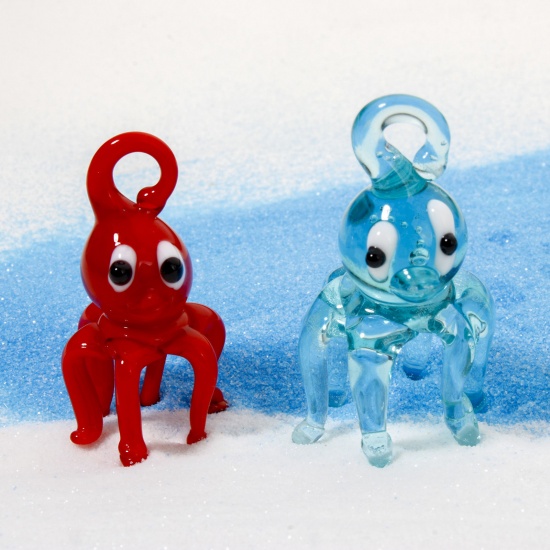 Picture of 1 Piece Lampwork Glass Ocean Jewelry Pendants Multicolor Octopus 3D 4cm x 2.2cm