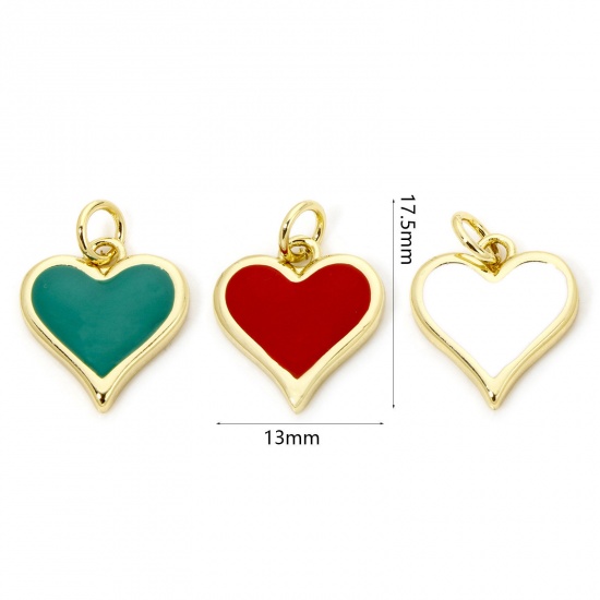 Picture of Eco-friendly Brass Valentine's Day Charms 18K Real Gold Plated Heart Enamel 17.5mm x 13mm