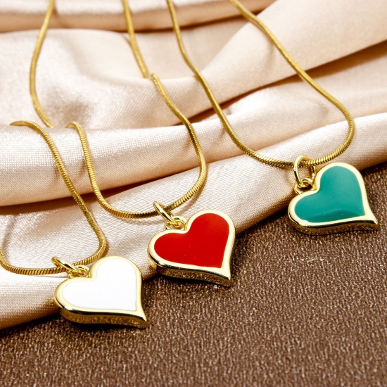 Picture of Eco-friendly Brass Valentine's Day Charms 18K Real Gold Plated Heart Enamel 17.5mm x 13mm