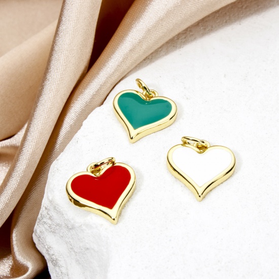 Picture of Eco-friendly Brass Valentine's Day Charms 18K Real Gold Plated Heart Enamel 17.5mm x 13mm