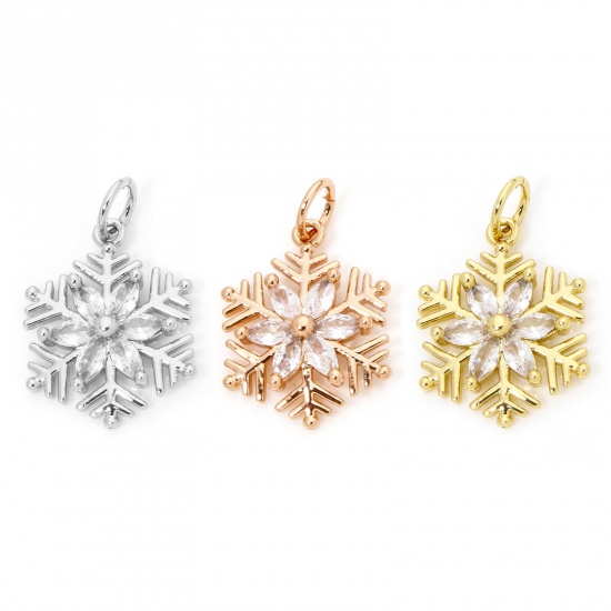 Image de 1 Pièce Breloques Noël en Laiton Respectueux de la Nature Flocon de Neige de Noël Plaqué Or Véritable 20mm x 13mm