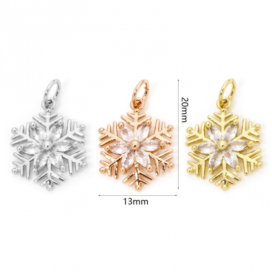Image de 1 Pièce Breloques Noël en Laiton Respectueux de la Nature Flocon de Neige de Noël Plaqué Or Véritable 20mm x 13mm
