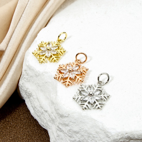 Image de 1 Pièce Breloques Noël en Laiton Respectueux de la Nature Flocon de Neige de Noël Plaqué Or Véritable 20mm x 13mm