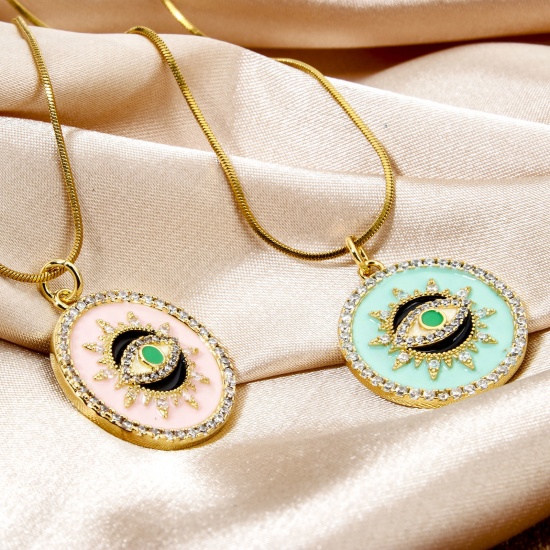 Imagen de 1 Unidad Respetuoso del Medio Ambiente Latón Religión Colgantes Ronda 18K Oro Real Chapado Multicolor Ojo de la Providencia/Ojo que Todo lo Ve Esmalte Claro Circón Artificial 26mm x 21mm