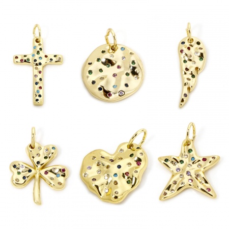 Eco-friendly Brass Charms 18K Real Gold Plated Multicolour Cubic Zirconia
