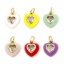 Immagine di 1 Pz Ecologico Ottone San Valentino Ciondoli Cuore 18K Vero Oro Placcato Multicolore Smalto Trasparente Cubic Zirconiae 15mm x 10.5mm