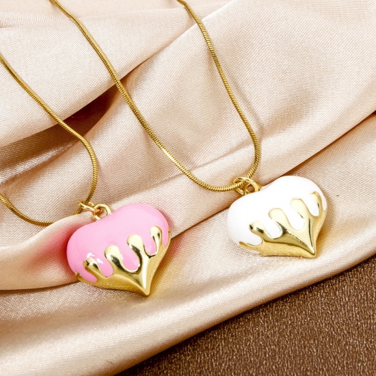 Immagine di 1 Pz Ecologico Ottone San Valentino Ciondoli Cuore 18K Vero Oro Placcato Multicolore Smalto 24mm x 20mm