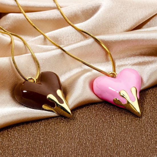 Immagine di 1 Pz Ecologico Ottone San Valentino Ciondoli Cuore 18K Vero Oro Placcato Smalto 25mm x 20mm