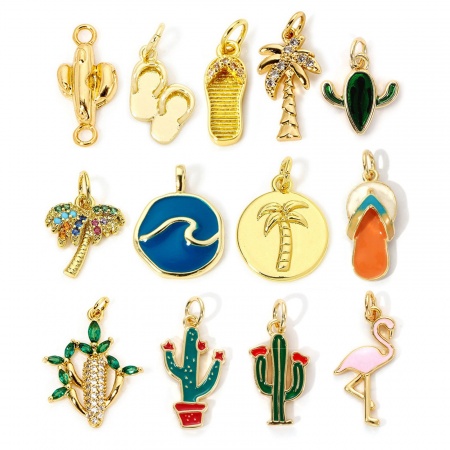 Eco-friendly Brass Charms 18K Real Gold Plated Cactus Coconut Palm Tree