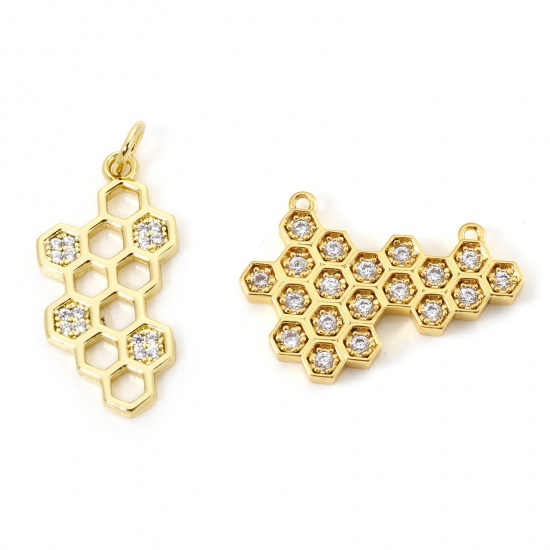 Imagen de 1 Unidad Respetuoso del Medio Ambiente Latón Colgantes Dainty Colmena 18K Oro Real Chapado Micro Pave Claro Circón Artificial