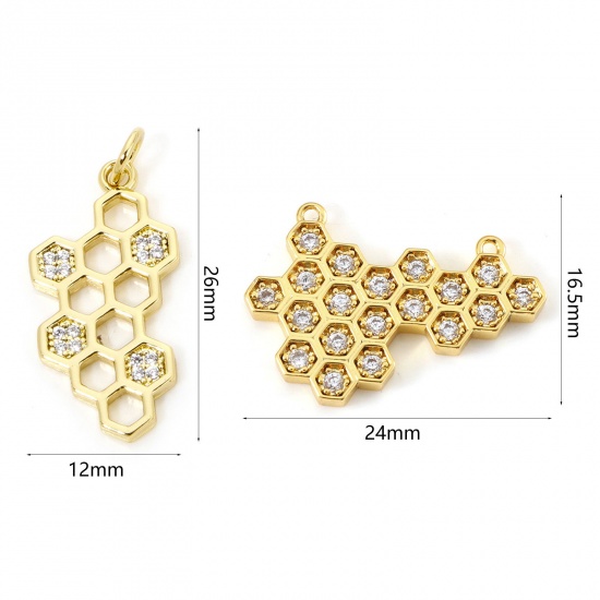 Imagen de 1 Unidad Respetuoso del Medio Ambiente Latón Colgantes Dainty Colmena 18K Oro Real Chapado Micro Pave Claro Circón Artificial