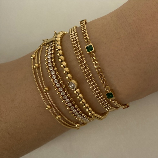 Picture of Eco-friendly Stylish Simple Real Gold Plated 304 Stainless Steel Bracelets For Women 19cm(7.5") long