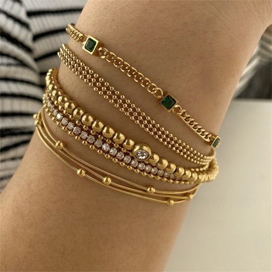 Picture of Eco-friendly Stylish Simple Real Gold Plated 304 Stainless Steel Bracelets For Women 19cm(7.5") long