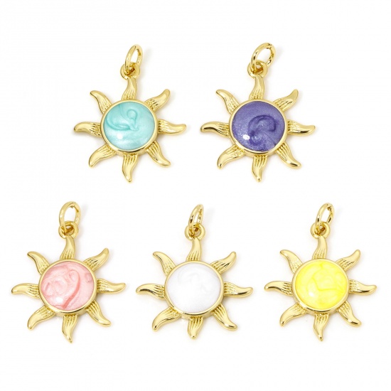 Immagine di 1 Piece Eco-friendly Brass Galaxy Charms 18K Real Gold Plated Multicolor Pearlized Sun Enamel 23mm x 17mm