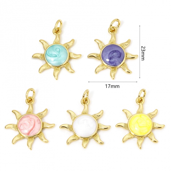 Immagine di 1 Piece Eco-friendly Brass Galaxy Charms 18K Real Gold Plated Multicolor Pearlized Sun Enamel 23mm x 17mm