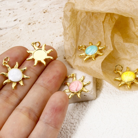 Immagine di 1 Piece Eco-friendly Brass Galaxy Charms 18K Real Gold Plated Multicolor Pearlized Sun Enamel 23mm x 17mm