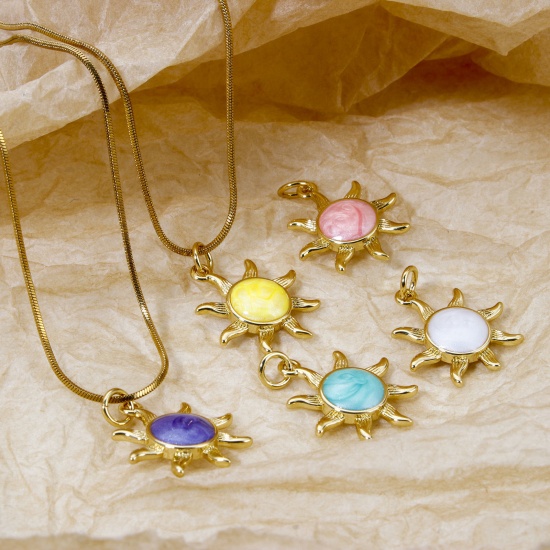 Immagine di 1 Piece Eco-friendly Brass Galaxy Charms 18K Real Gold Plated Multicolor Pearlized Sun Enamel 23mm x 17mm