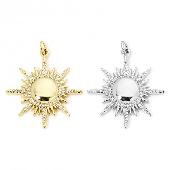 Immagine di 1 Pz Ecologico Ottone Galassia Ciondoli Pendenti Sole Vero Oro Placcato Micro Spianare Trasparente Cubic Zirconiae 3.4cm x 2.8cm