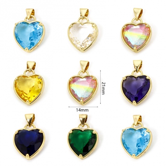 Picture of Eco-friendly Brass Valentine's Day Charm Pendant 18K Real Gold Plated Heart 21mm x 14mm