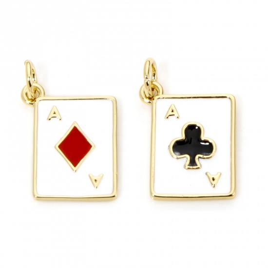 Picture of Eco-friendly Brass Charms 18K Real Gold Plated Poker Card Enamel 19mm x 12mm