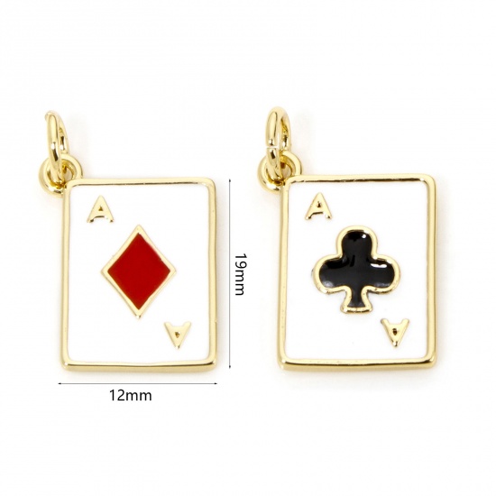 Picture of Eco-friendly Brass Charms 18K Real Gold Plated Poker Card Enamel 19mm x 12mm