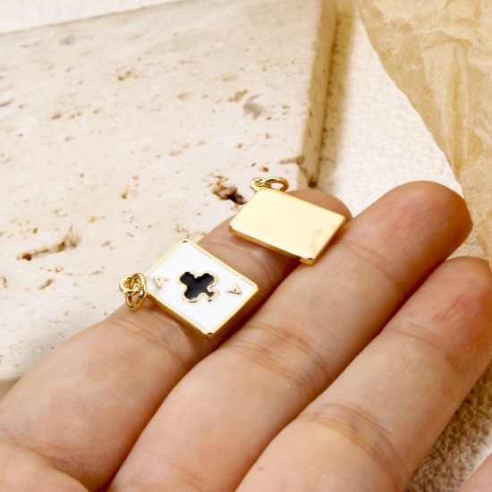 Picture of Eco-friendly Brass Charms 18K Real Gold Plated Poker Card Enamel 19mm x 12mm