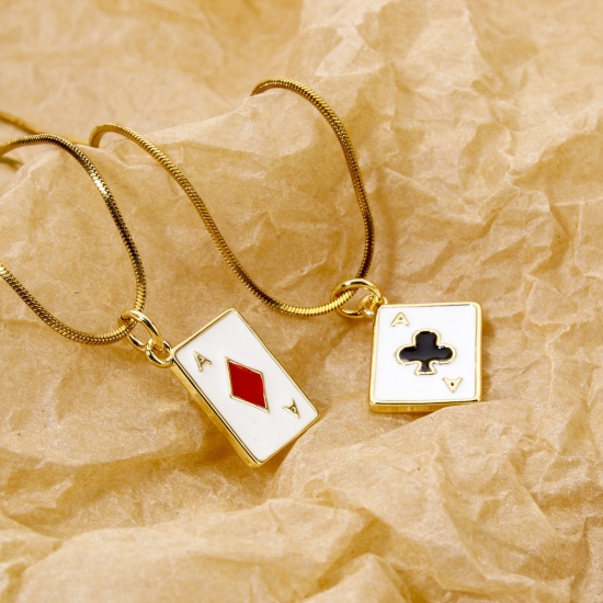 Picture of Eco-friendly Brass Charms 18K Real Gold Plated Poker Card Enamel 19mm x 12mm