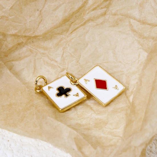 Picture of Eco-friendly Brass Charms 18K Real Gold Plated Poker Card Enamel 19mm x 12mm