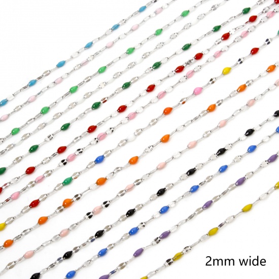 Picture of 304 Stainless Steel Enamel Lips Chain For Handmade DIY Jewelry Making Findings Silver Tone 2mm