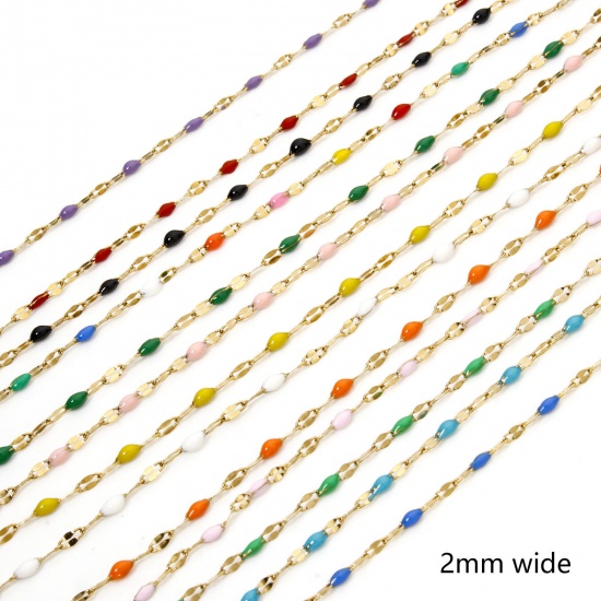 Picture of Vacuum Plating 304 Stainless Steel Enamel Lips Chain For Handmade DIY Jewelry Making Findings 18K Gold Plated 2mm