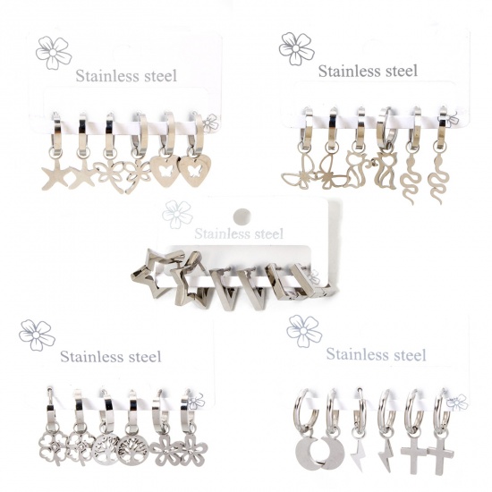 Picture of 304 Stainless Steel Ear Post Stud Earrings Set Silver Tone