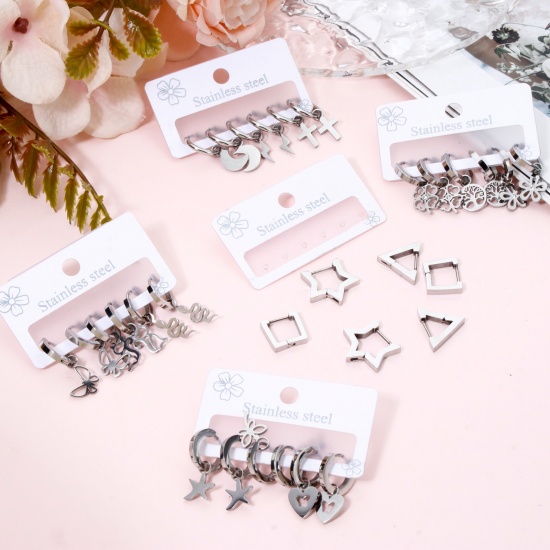 Picture of 304 Stainless Steel Ear Post Stud Earrings Set Silver Tone