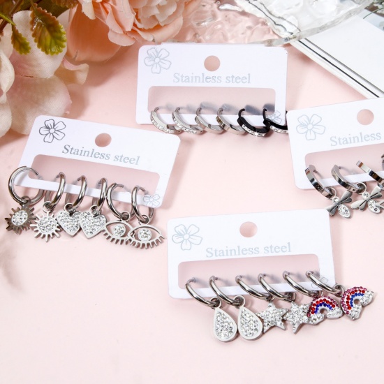 Bild von 304 Edelstahl Ohrstecker Set Silberfarbe
